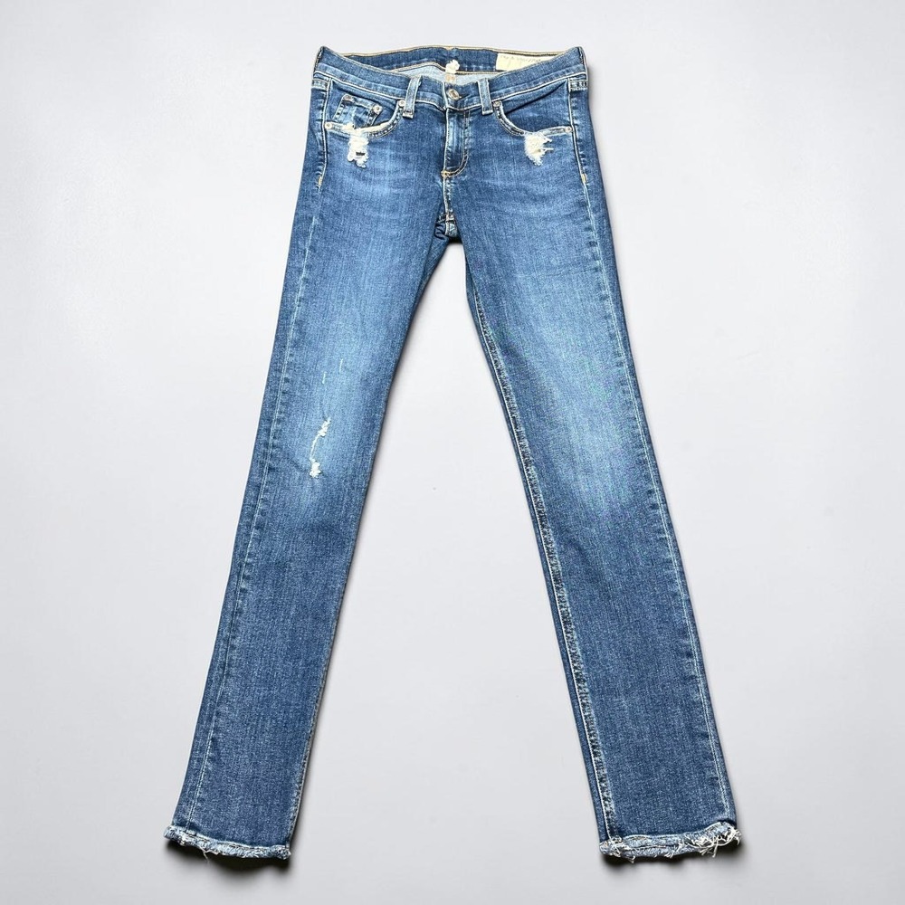 Rag & Bone Skinny Jeans La Paz Blue Distressed Raw Hem W1502K520LAP Size 25x28